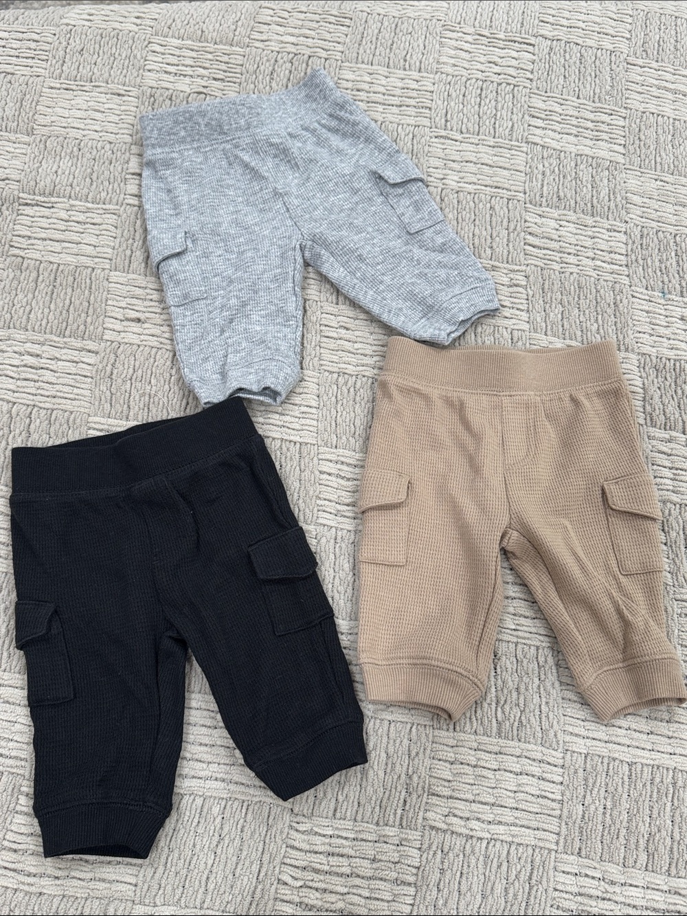 jumping beans Knit Cargo Pants Trio - Black, Gray, Tan